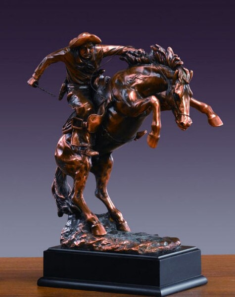 cowboy busting bronco rider muscular horse statue Wild Western